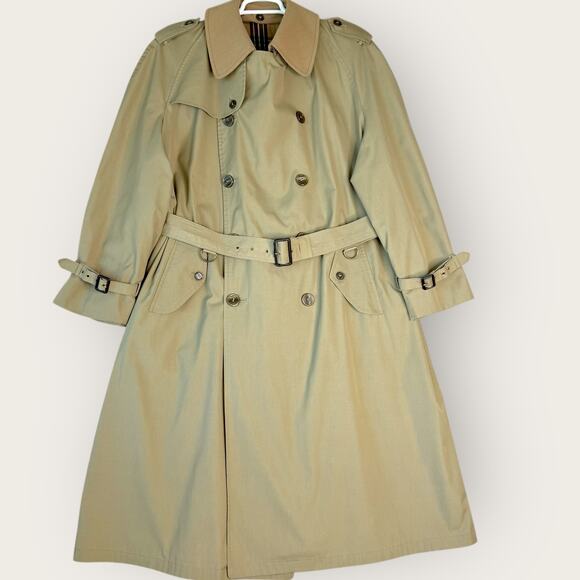 Gleneagles Vintage Long Trench Overcoat Double Breasted Lined Men Size 44L Khaki - Picture 1 of 16